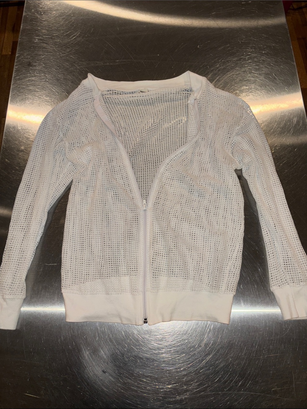 American Apparel White Mesh Zip-Up Bomber Jacket